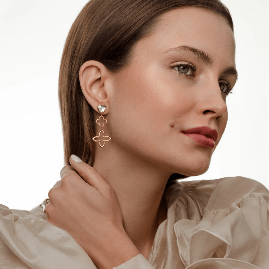 Women's Icons modular earrings with white heart - shaped crystals, gold - plated, Lilou - Earrings - 231/46/KOL/3E/BIA/KR/PO - Lilou - Tessora