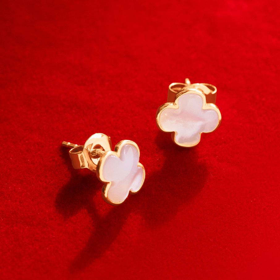 Women's Mother of pearl clover earrings in a 585 gold frame, Lilou - Earrings - 4/8/KOL/MP/ZZ - Lilou - Tessora