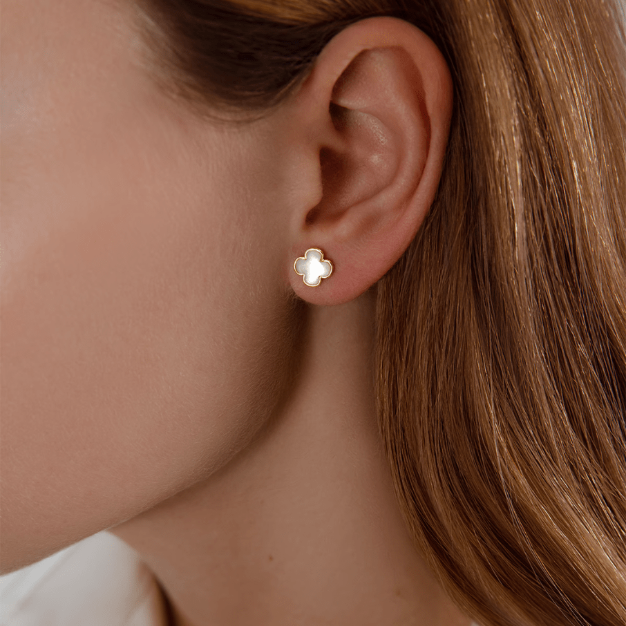 Women's Mother of pearl clover earrings in a 585 gold frame, Lilou - Earrings - 4/8/KOL/MP/ZZ - Lilou - Tessora