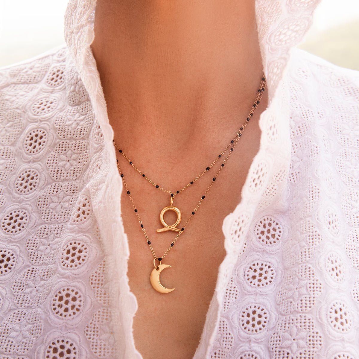 Women's necklace with black enamel and Lune pendant gold - plated, engravable, Lilou - Necklaces - A03/MARKET/ANS/148 - Lilou - Tessora
