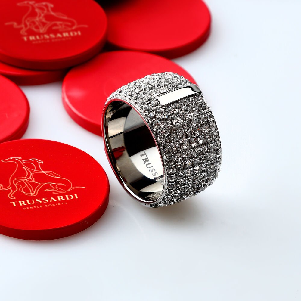 Women's T - ROUND steel ring with cristals, Trussardi - Rings - TJAYF18012 - 52 - Trussardi - Tessora