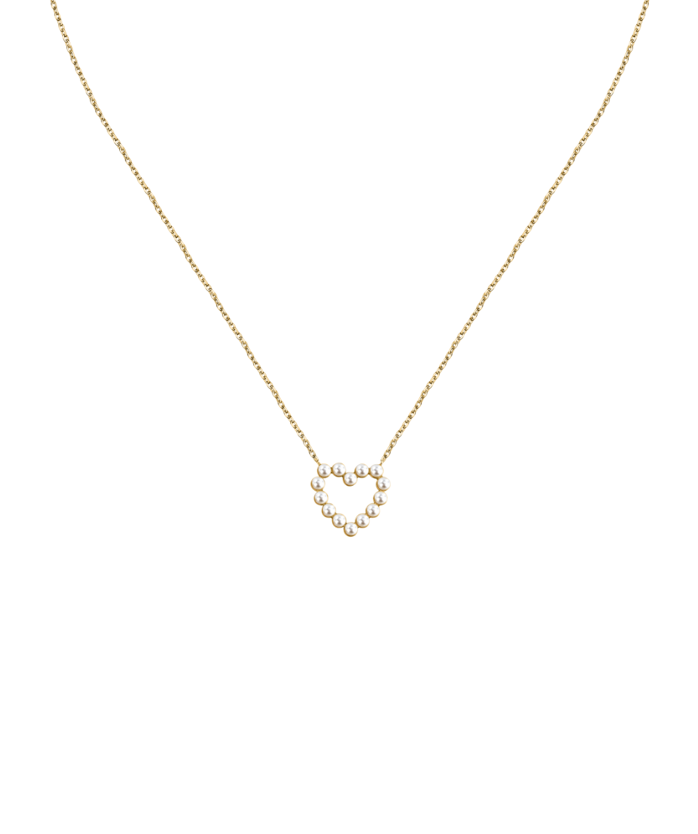 Women's adjustable necklace with heart-shaped pendant adorned with pearls, yellow gold finish, La Petite Story