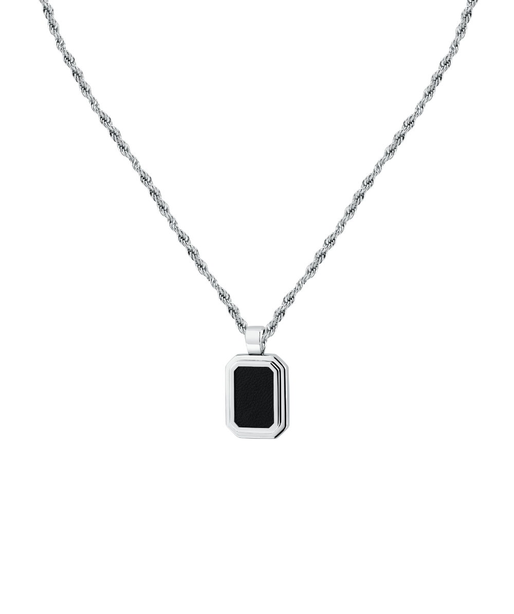 Men’s T-Leather Necklace in Stainless Steel with Black Leather, Trussardi