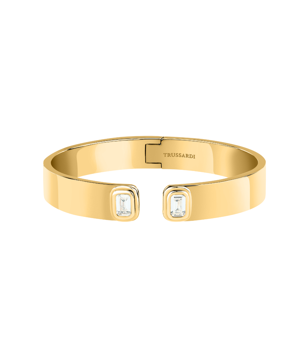 Women’s T-Design bangle in stainless steel with yellow gold finish, Trussardi