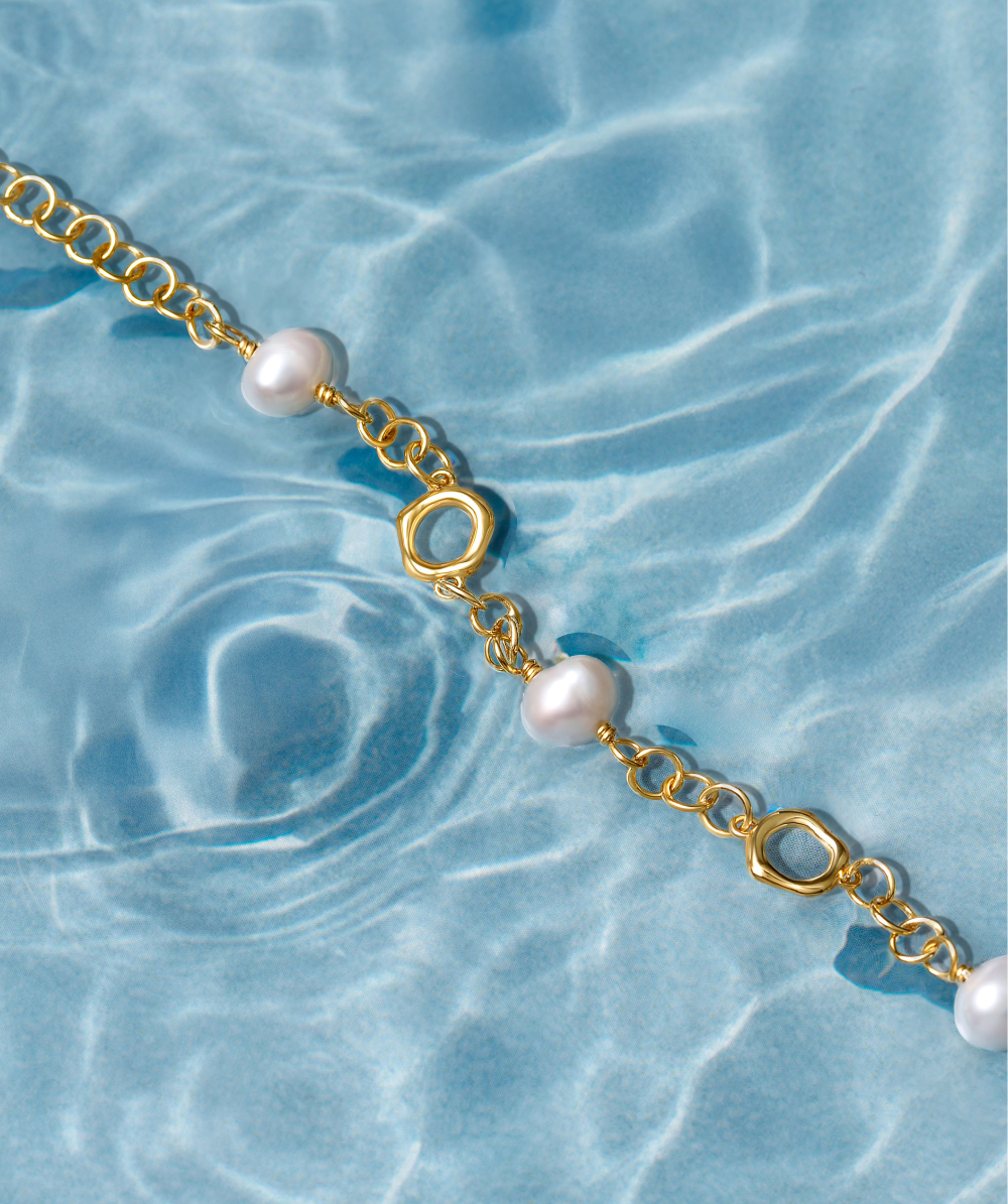 Women’s silver Perla bracelet yellow gold finish with freshwater pearls, Morellato