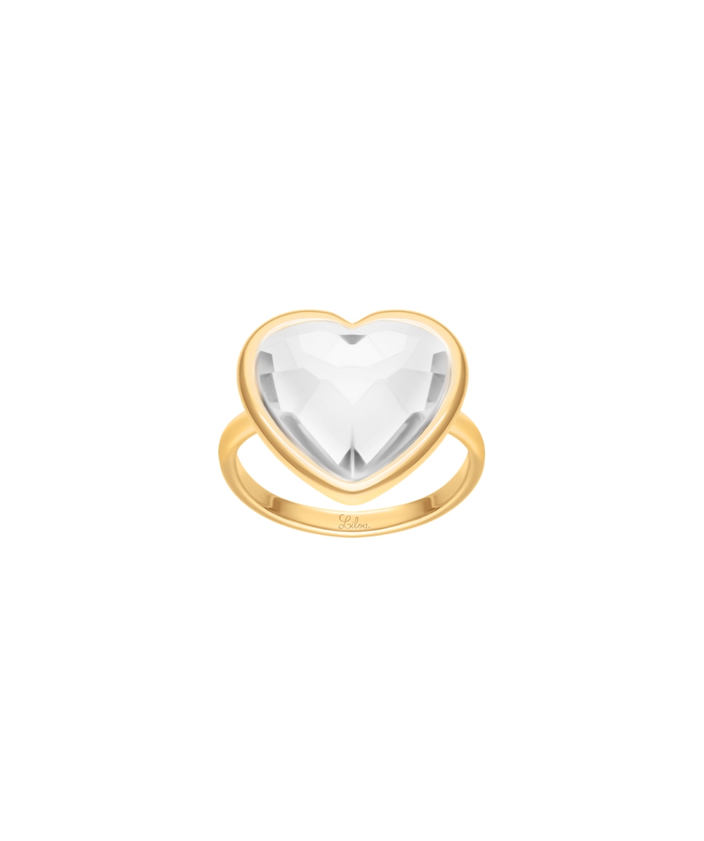 Women's Icons ring with white heart-shaped crystal, gold-plated, Lilou