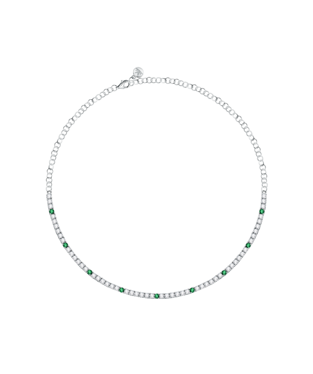 Women's necklace sterling silver Tesori tennis with green stones, adjustable, MORELLATO