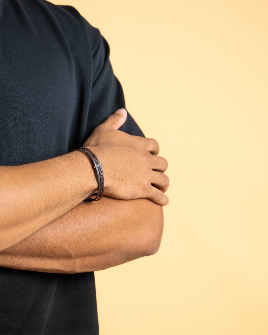 Triple brown Italian nappa leather bracelet with silverplated