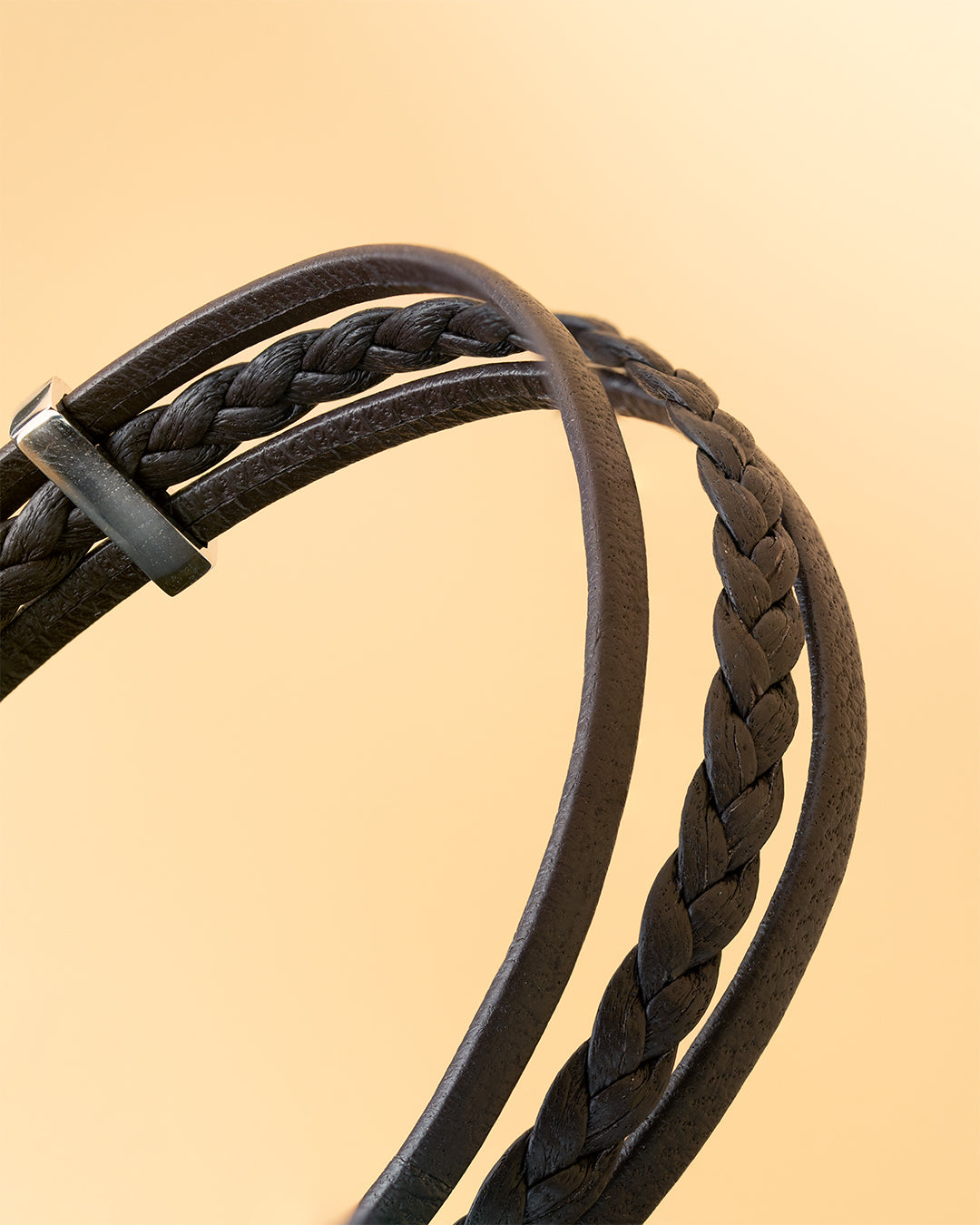 Triple brown Italian nappa leather bracelet with silverplated