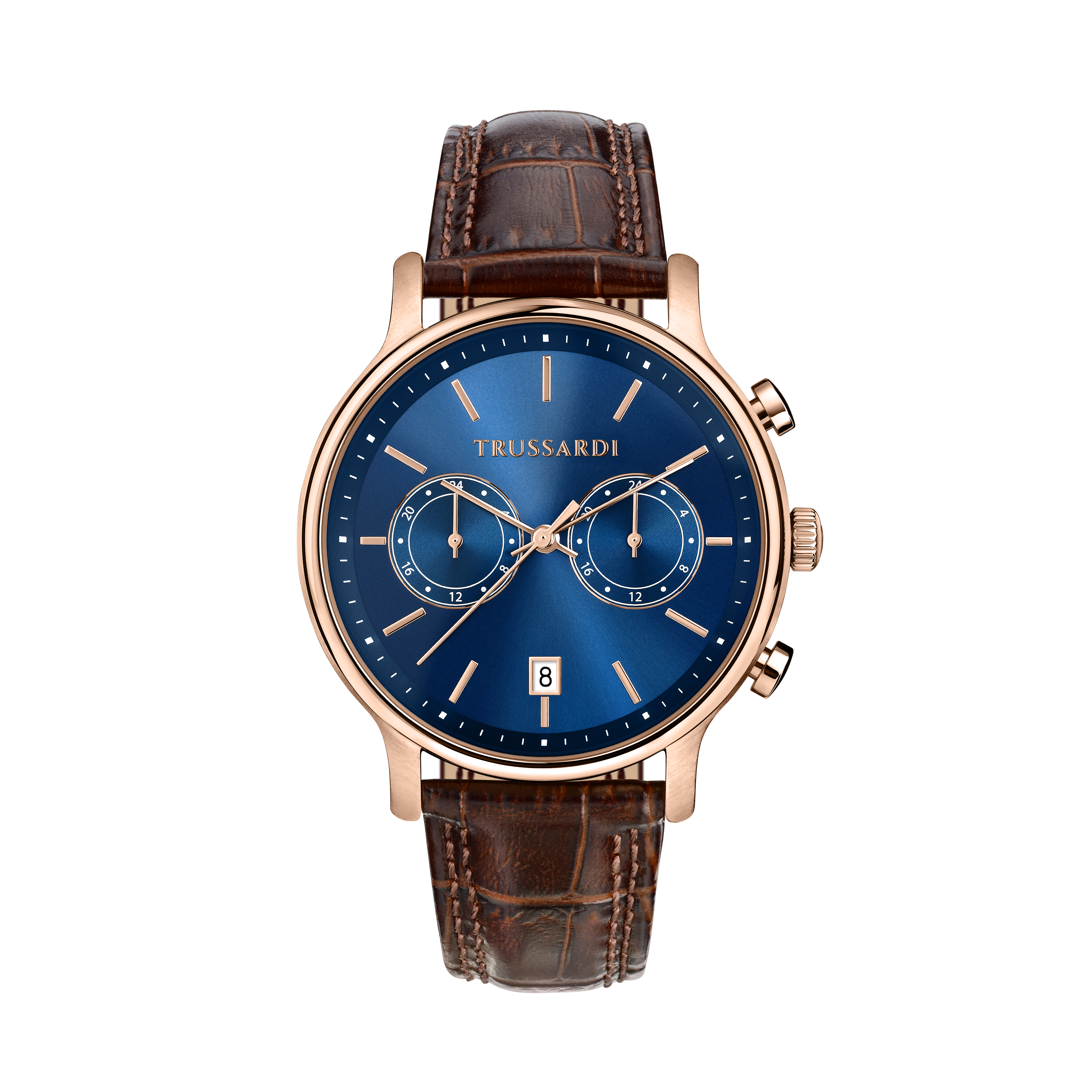 Men’s watch 42mm with brown leather strap, T-Inedito, Trussardi