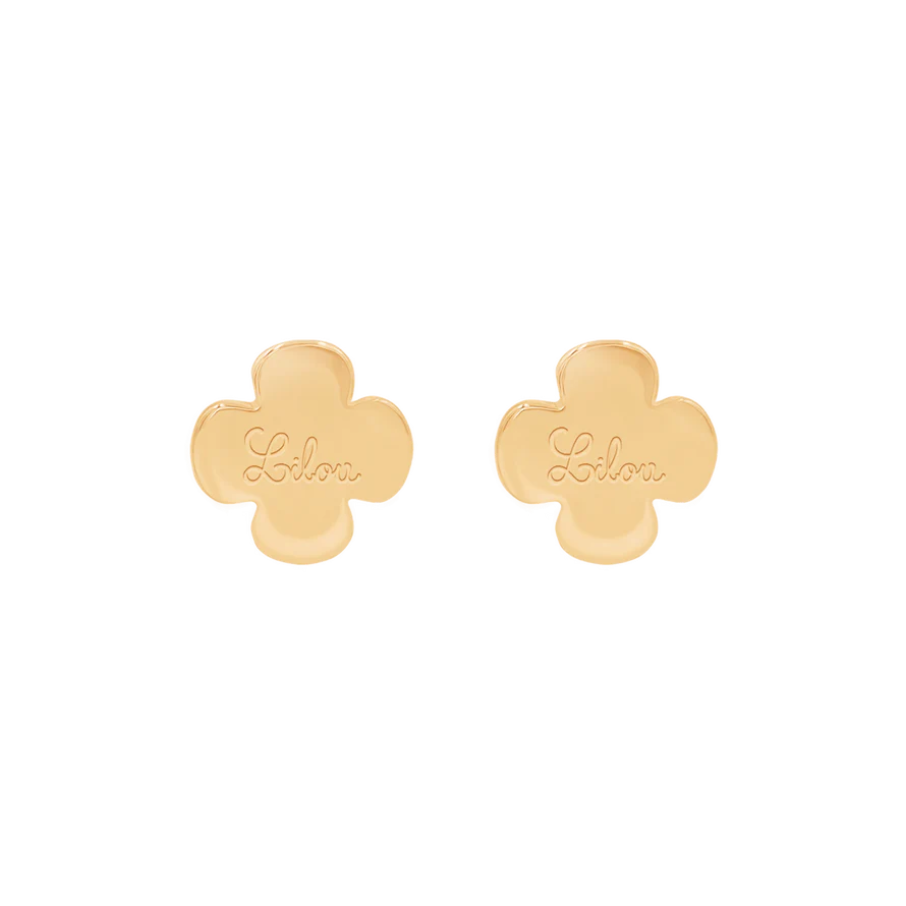 Women's round earrings with clover, gold-plated, Lilou
