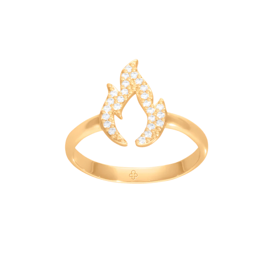 Women's ring Flame with white cubic zirconia, gold-plated, Lilou