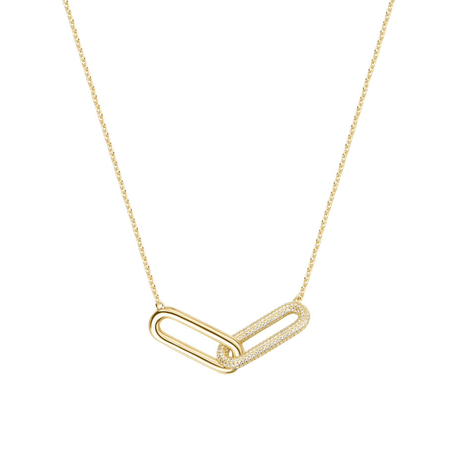 Women's silver necklace BIANCA short gold-plated, white zirconia, 44cm, ROSATO