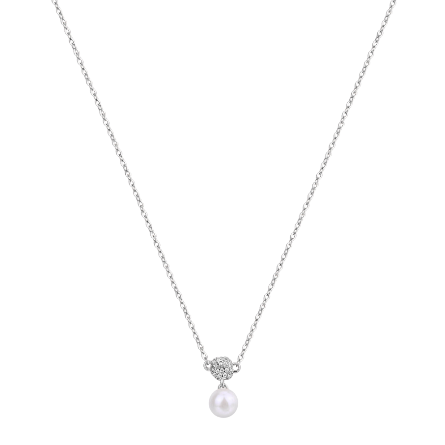 Women's silver necklace AZZURRA short, white zirconia and natural pearl, 44cm, ROSATO