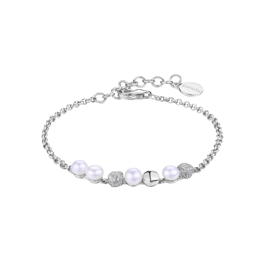 Women's silver bracelet AZZURRA fine chain, zirconia and natural pearls, ROSATO