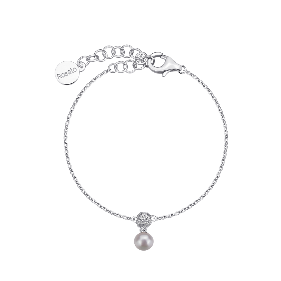 Women's silver bracelet AZZURRA fine chain, zirconia and natural pearl, ROSATO