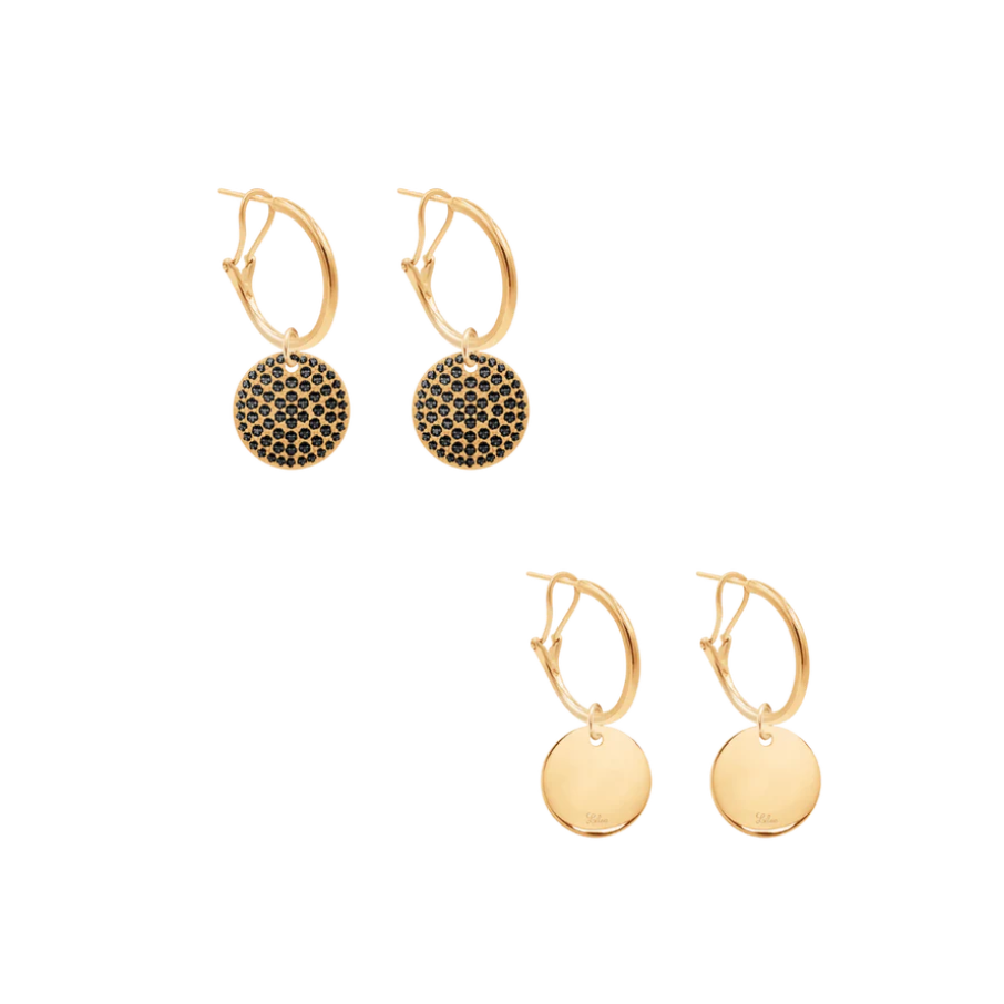 Women's earrings round California with 15 cm medallions and black zirconia, engravable, Lilou