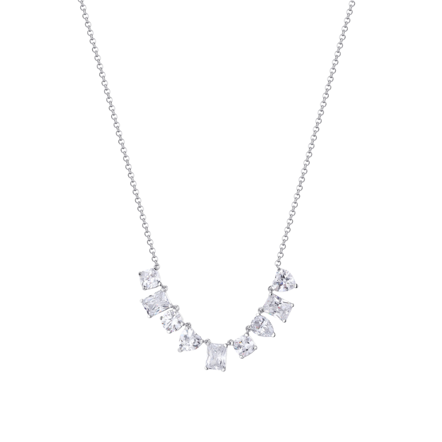 Women's silver necklace GEMMA short, white zirconia, 44cm, ROSATO