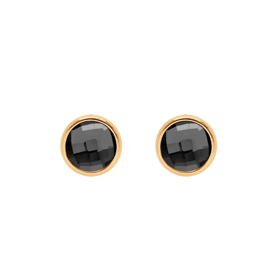 Women's earrings One 1 cm with black quartz gold-plated, Lilou