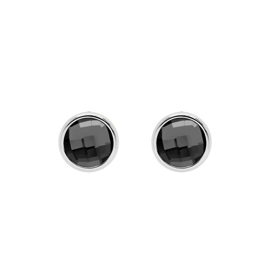 Women's earrings One 1 cm with black quartz silver-plated, Lilou