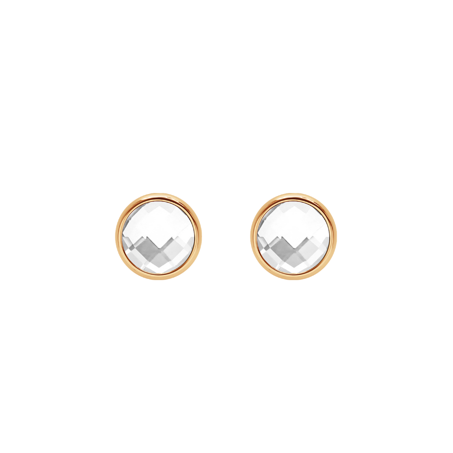Women's earrings One 1 cm with white quartz gold-plated, Lilou
