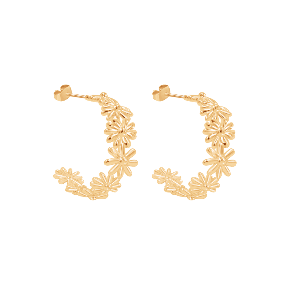 Women's earrings Flowers semi-circular 2 cm gold-plated, Lilou