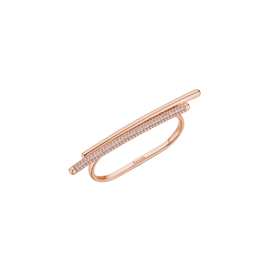 Ženski prsten od srebra s dvostrukim prstenom BIANCA, ROSATO