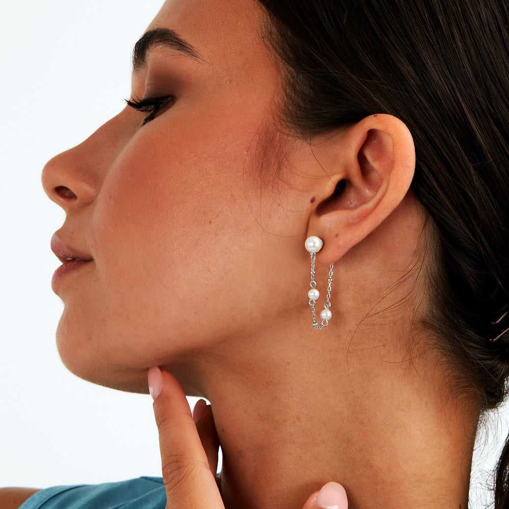 Women's earrings sterling silver asymmetric with pearls, MORELLATO