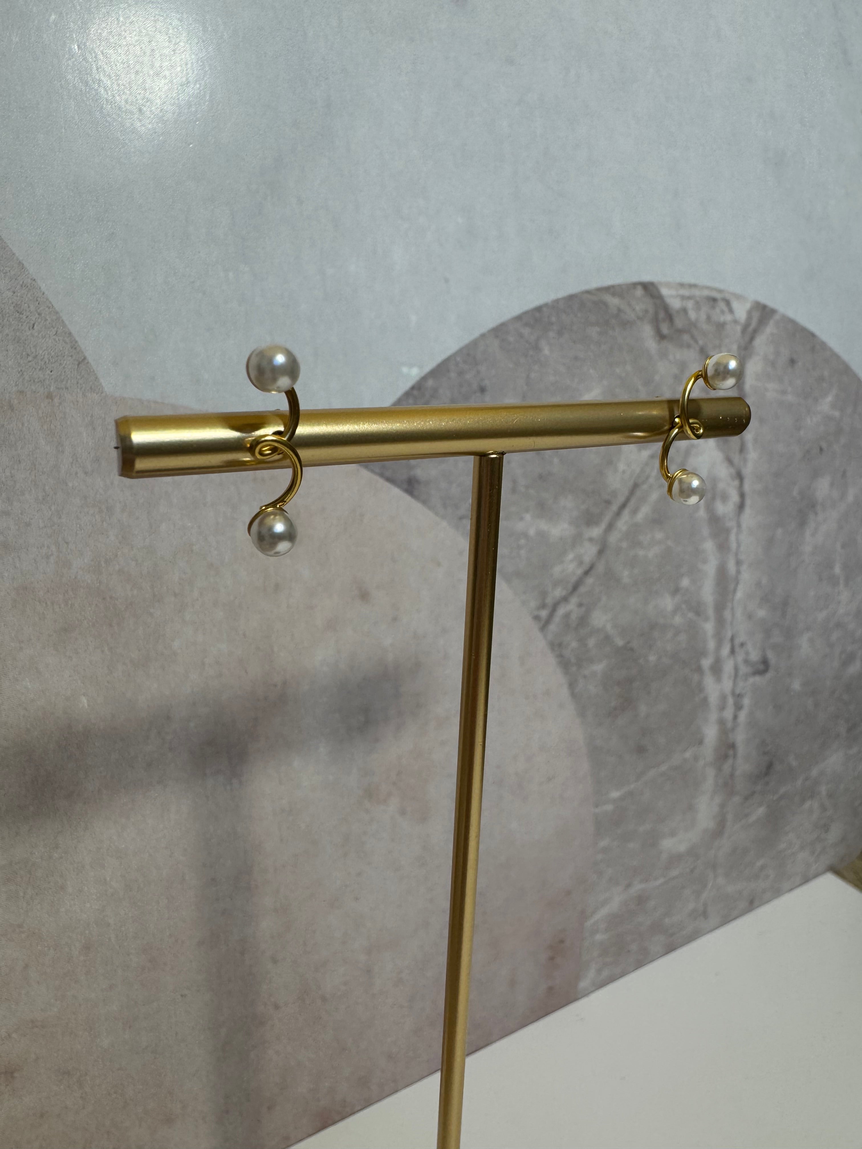 Ženske srebrne naušnice pozlaćene s dva bisera, TESSORA