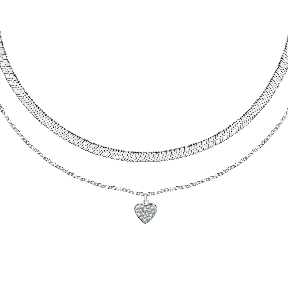 Women's Double Chain Necklace with Heart Pendant, LA PETITE STORY
