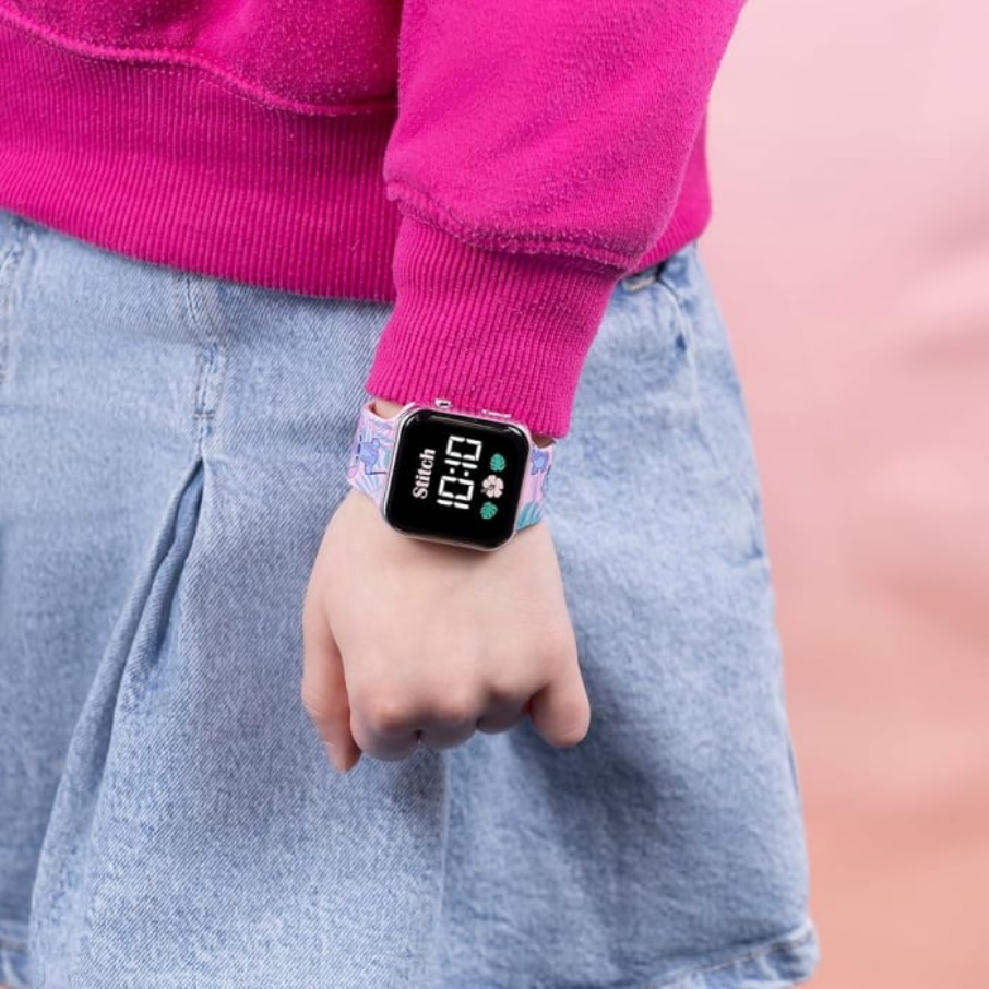 Children's watch with LED Stitch, pink, DISNEY