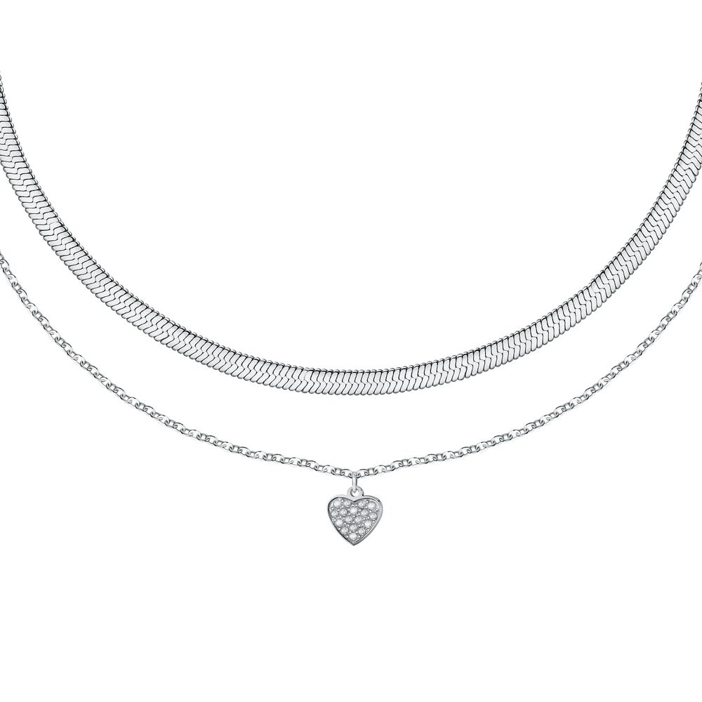 Women's Double Chain Necklace with Heart Pendant, LA PETITE STORY - Pendant Necklaces - lps10asd19 - LA PETITE STORY - Tessora