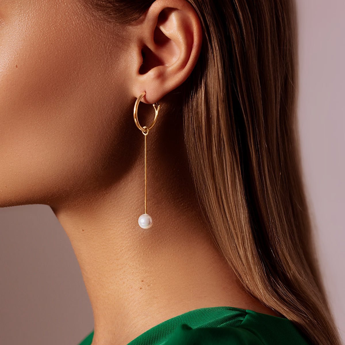 Women's earrings round California 2 cm with Pearl Lobe pendants 5.7 cm set gold - plated, Lilou - Long Earrings - A03/MARKET/ANS/42 - Lilou - Tessora
