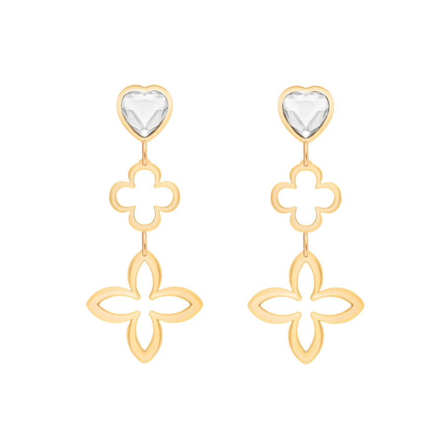 Women's Icons modular earrings with white heart - shaped crystals, gold - plated, Lilou - Earrings - 231/46/KOL/3E/BIA/KR/PO - Lilou - Tessora